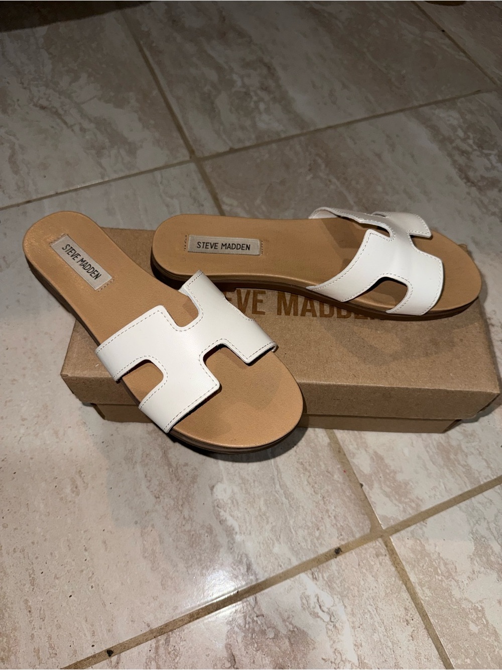 Steve Madden White Open-Toe Slide Sandals